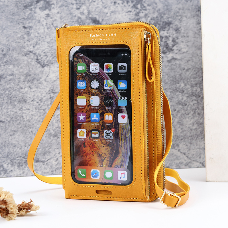 Two-Piece Yellow Set Anti-Theft Touch Screen Mini Crossbody Phone Bag for
