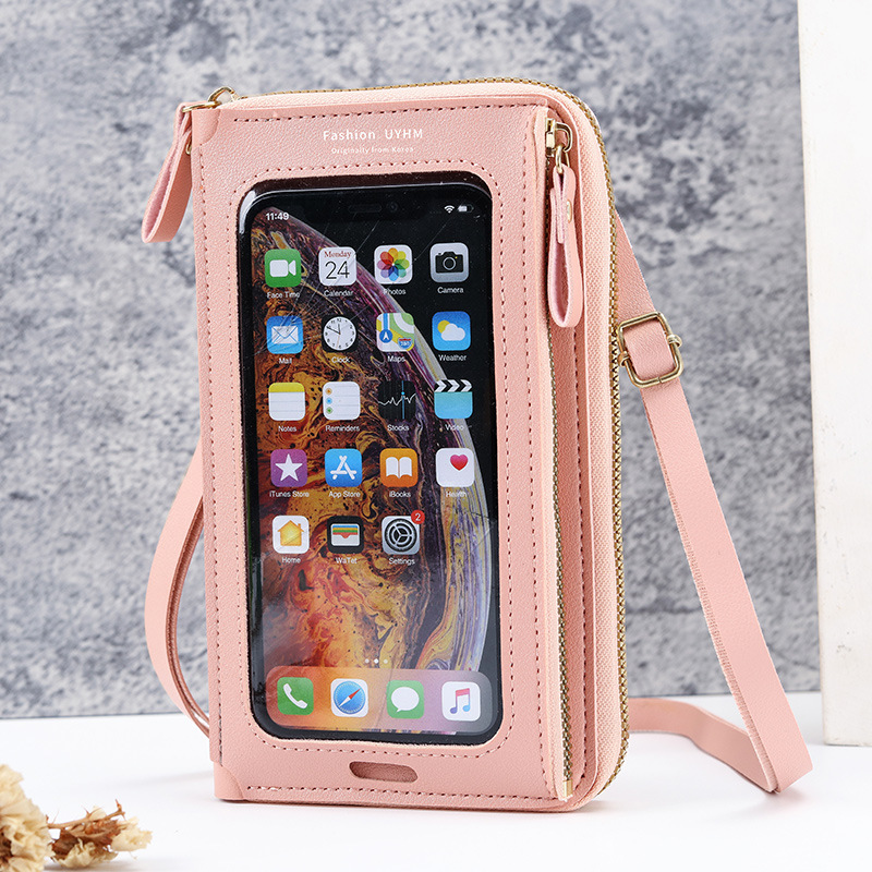 Two-Piece Pink Set Anti-Theft Touch Screen Mini Crossbody Phone Bag for Women