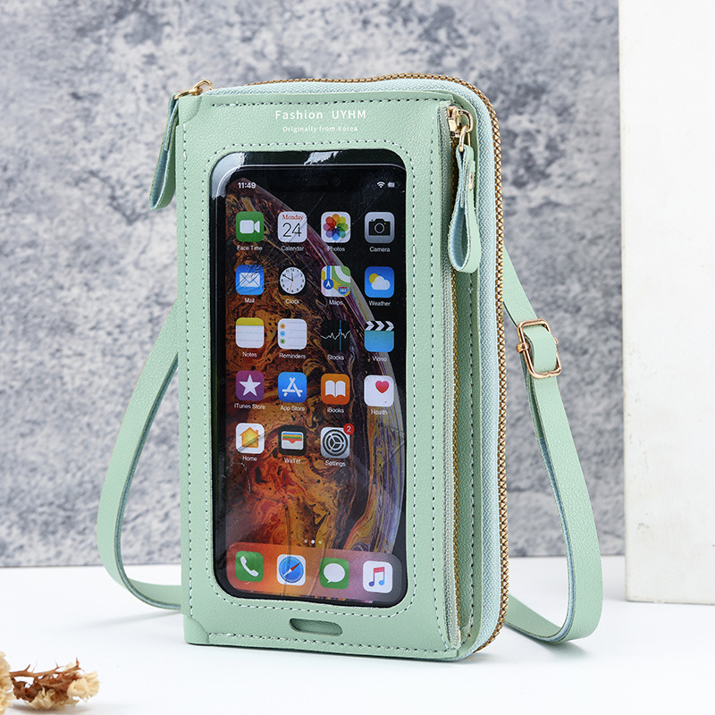 Two-Piece Green Set Anti-Theft Touch Screen Mini Crossbody Phone Bag for Women