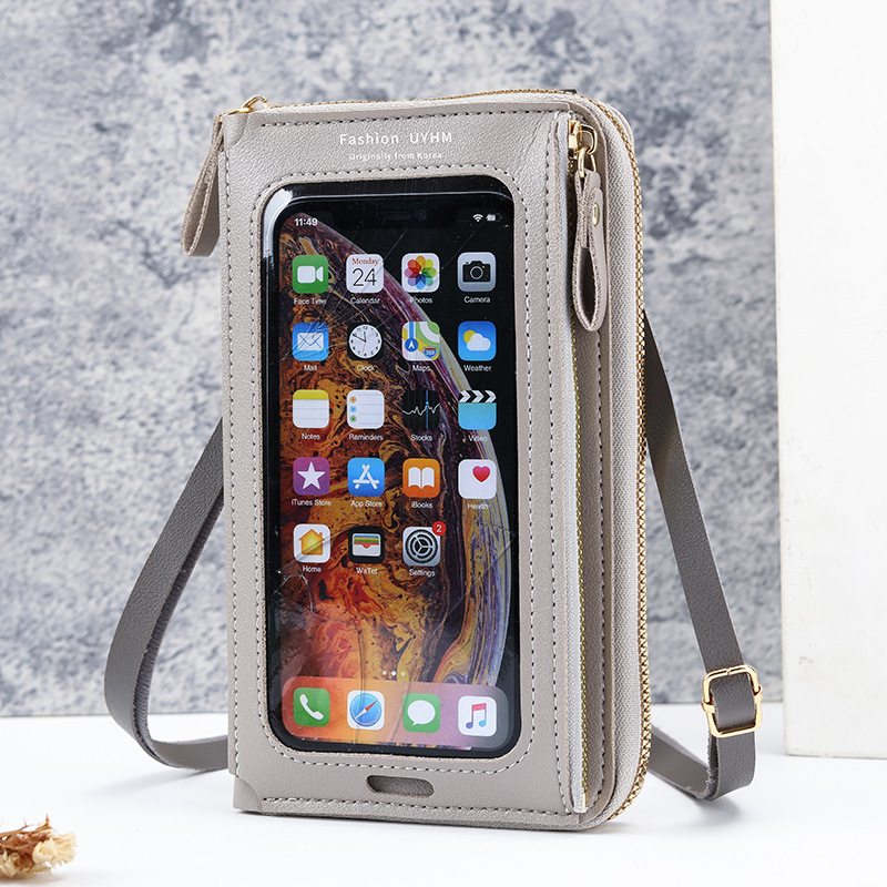 Two-Piece Grey Set Anti-Theft Touch Screen Mini Crossbody Phone Bag for Women