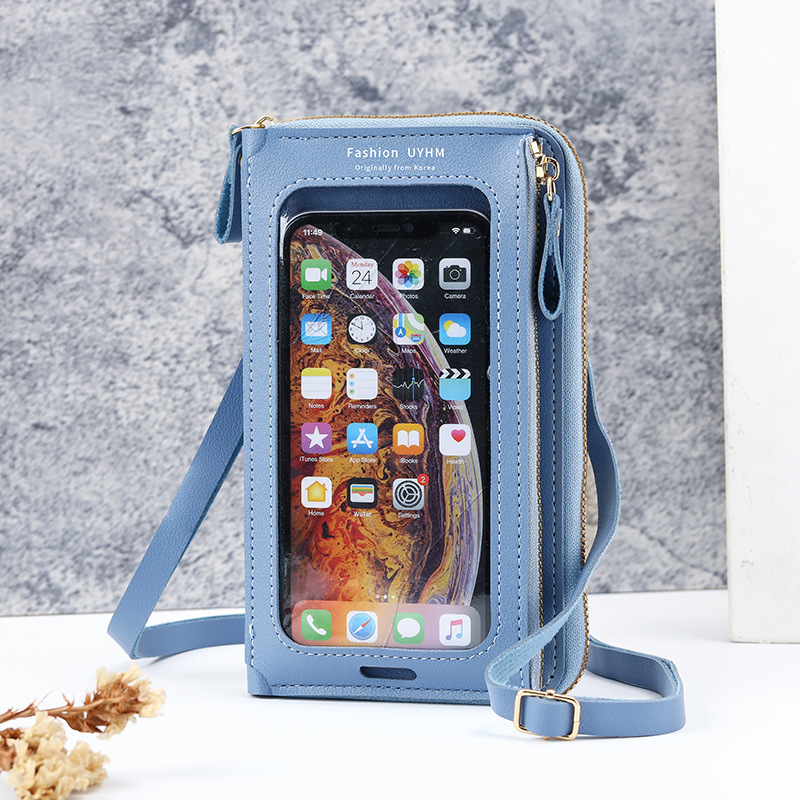 Two-Piece Blue Set Anti-Theft Touch Screen Mini Crossbody Phone Bag for Women