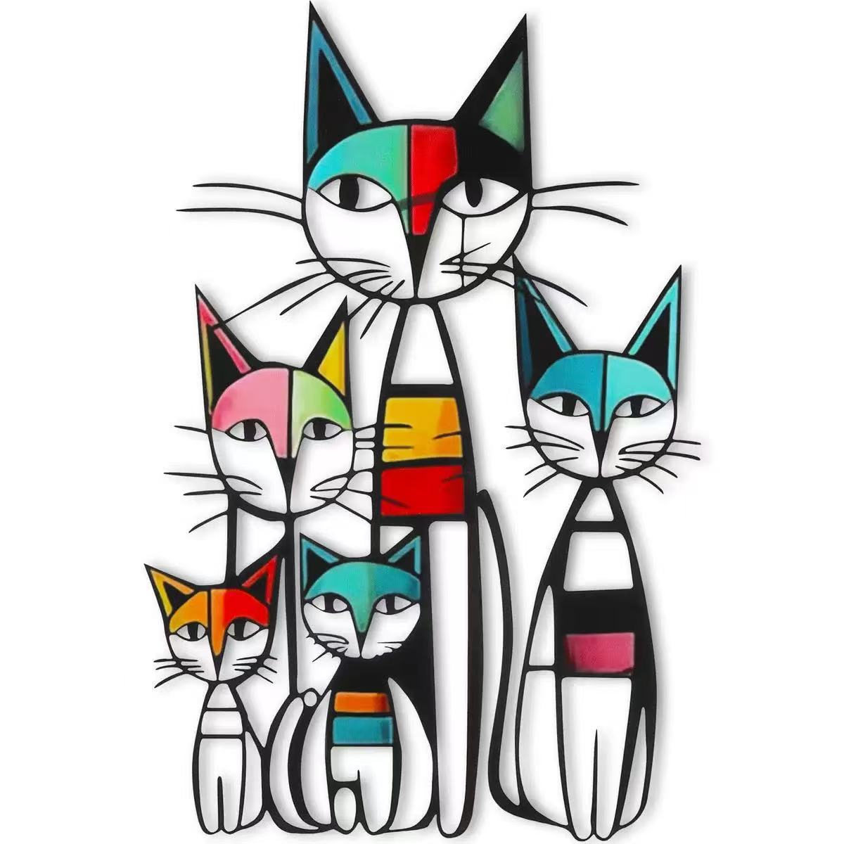 Cute Cartoon Cat Iron Wall Decor(30x19.8CM)- Metal Painted Iron Art Hanging