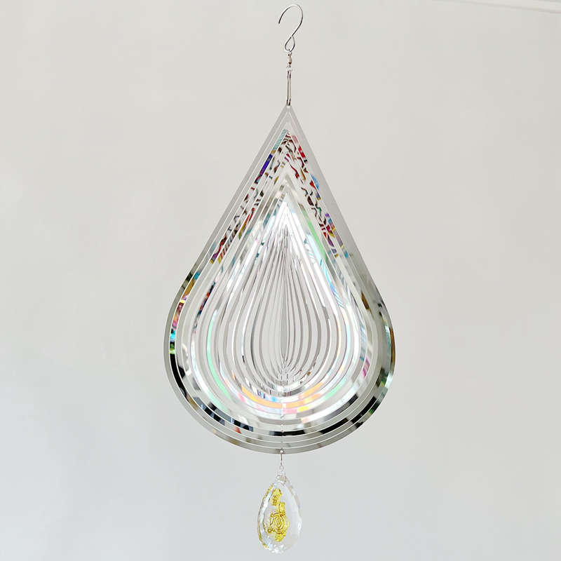 3D Silver Stainless Steel Rose Water Drop Wind Chime (25x26CM) - Mirror