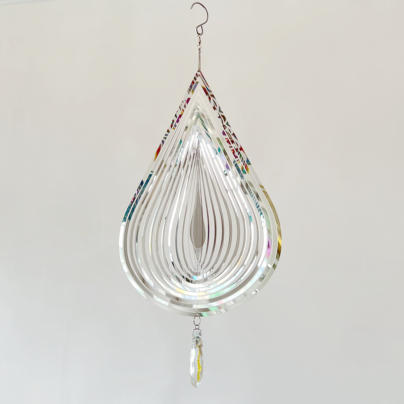 3D Silver Stainless Steel Rose Water Drop Wind Chime (25x26CM) - Mirror view 2