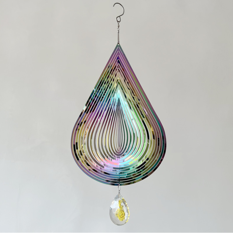 3D Colorful Stainless Steel Rose Water Drop Wind Chime (25x26CM) - Mirror