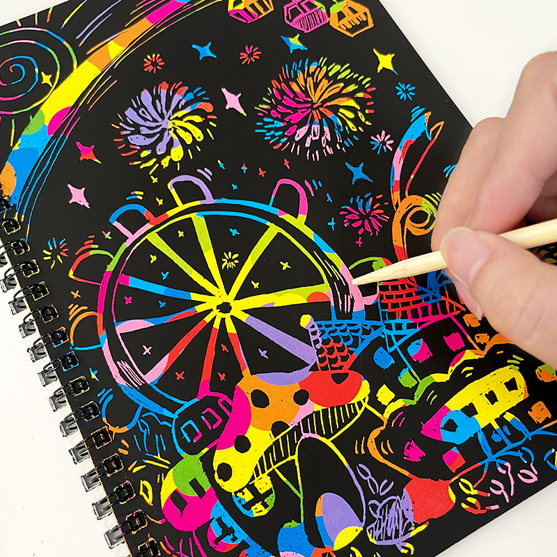 3-Pack DIY Rainbow Scratch Art Books Set - Neon Black Scratch Paper for Kids view 2
