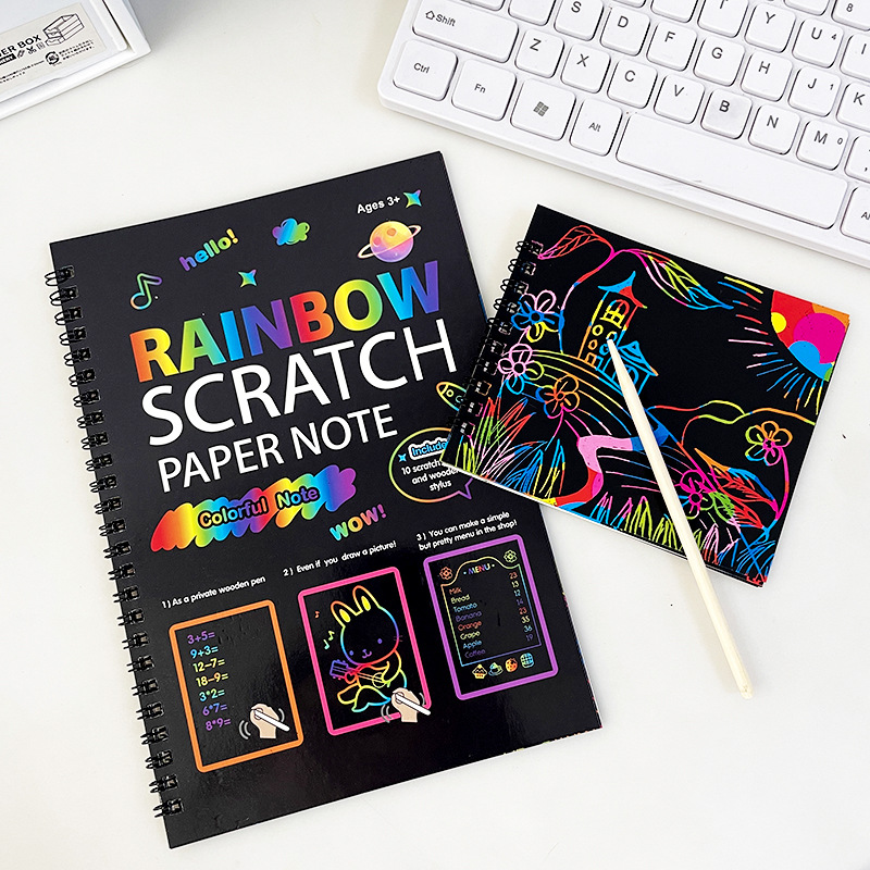 3-Pack DIY Rainbow Scratch Art Books Set - Neon Black Scratch Paper for Kids view 3