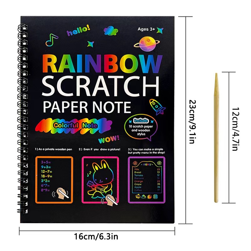3-Pack DIY Rainbow Scratch Art Books Set - Neon Black Scratch Paper for Kids view 4
