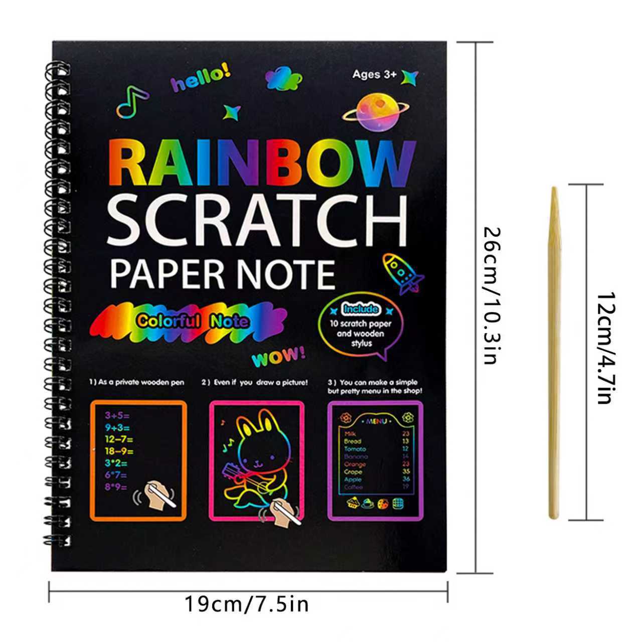 3-Pack DIY Rainbow Scratch Art Books Set - Neon Black Scratch Paper for Kids view 5