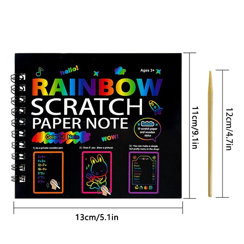 3-Pack DIY Rainbow Scratch Art Books Set - Neon Black Scratch Paper for Kids view 6