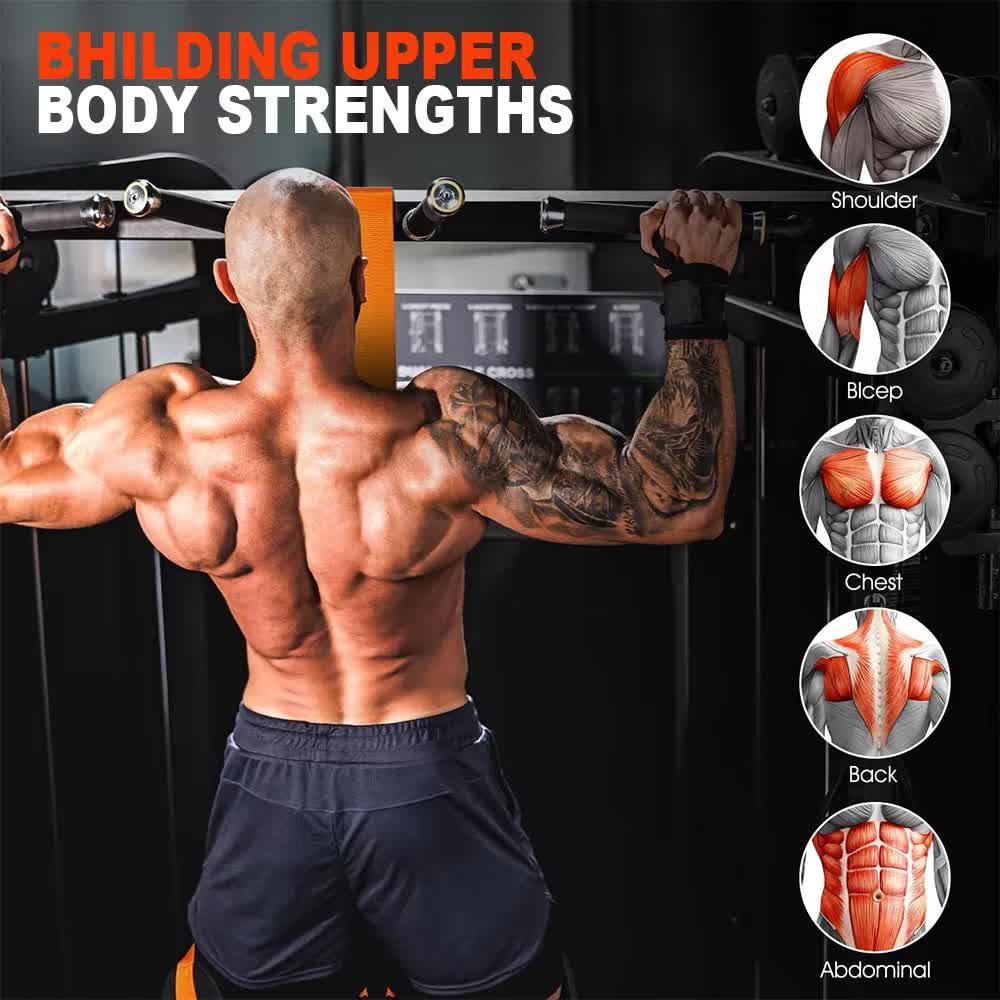 Orange (300lb)Heavy Duty Pull-Up Assist Strap System With Foam Handles view 3
