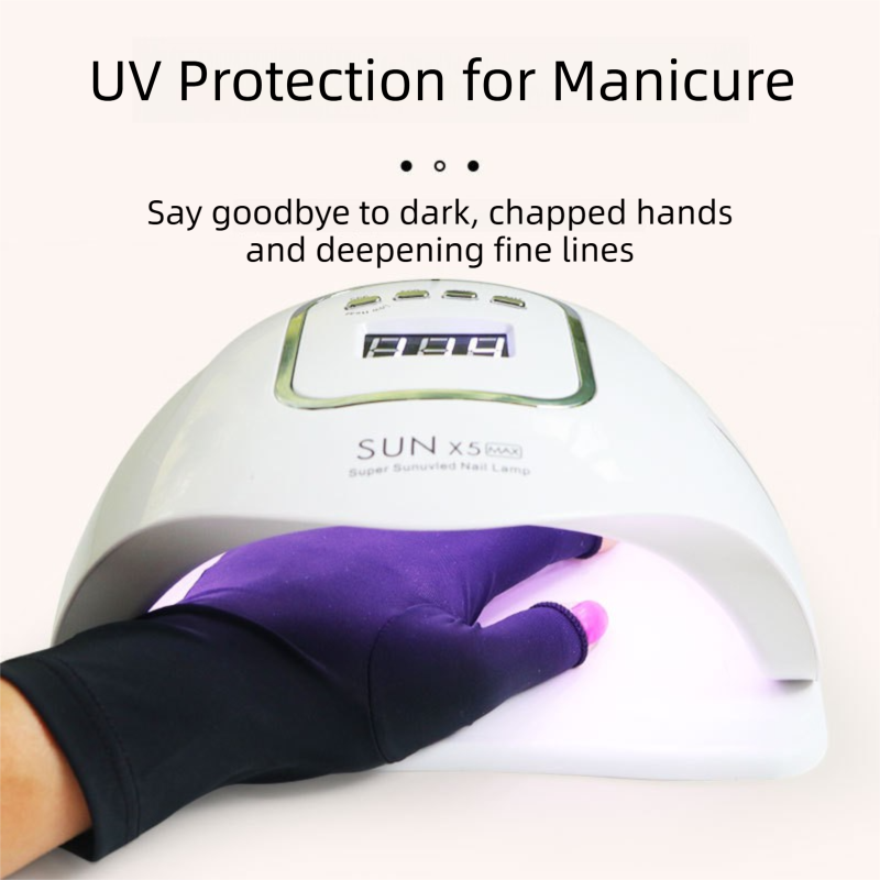 5-Pair Black UV Protection Fingerless Gloves for Nail Art Curing and Cycling view 2