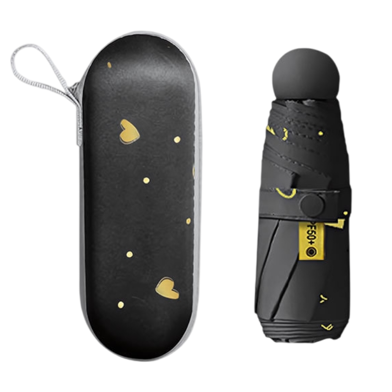 Black Ultra-Compact 5-Fold Waterproof All-Weather Umbrella for Women - Heart