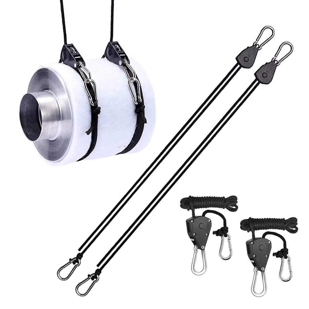 4-Pack 2M Heavy Duty Grow Light Hanger Rope Ratchet - All Black Adjustable