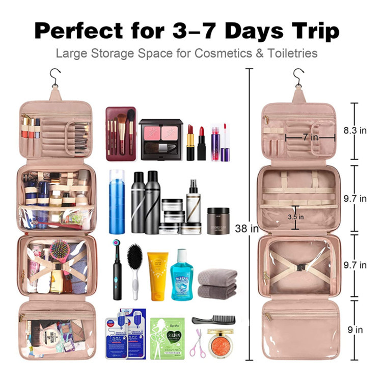 Pink Portable Large Hanging Womens' Luxury PU Leather Cosmetic Bag view 2