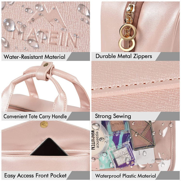 Pink Portable Large Hanging Womens' Luxury PU Leather Cosmetic Bag view 6
