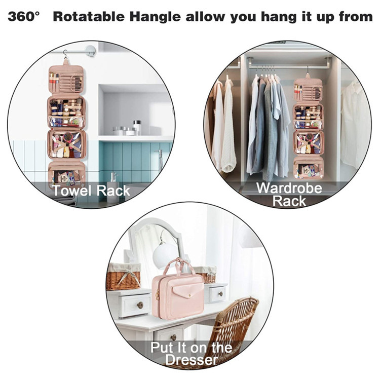 Blue Portable Large Hanging Womens' Luxury PU Leather Cosmetic Bag view 5