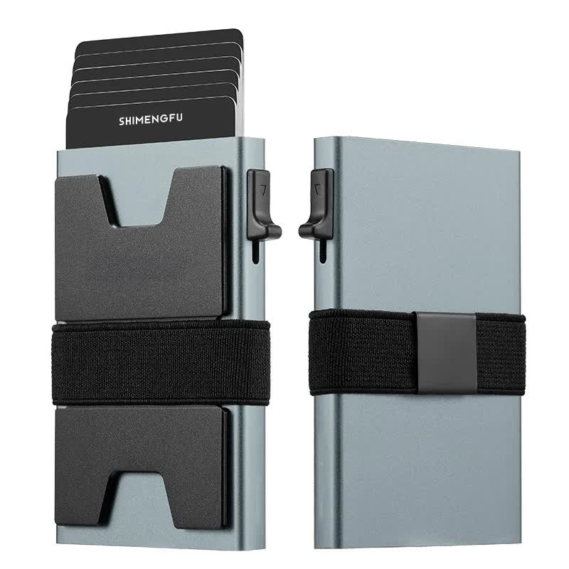 2-Pack Grey Metal Thin Slim Men Women Pop Up Wallet (10.1 x 6.9 x 1.7 cm)