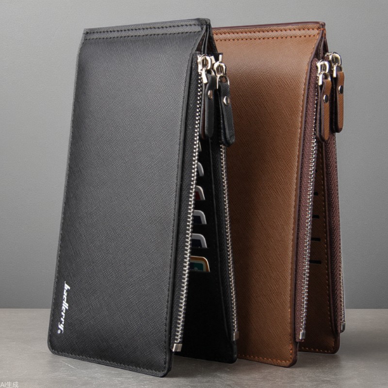Brown Men's Slim Long Bi-Fold Wallet - Multi-Card Holder & Credit Card view 3