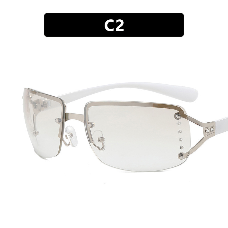 Y2K Rimless Butterfly UV400 Sunglasses for Women(White/Silver Mirror) - Bling