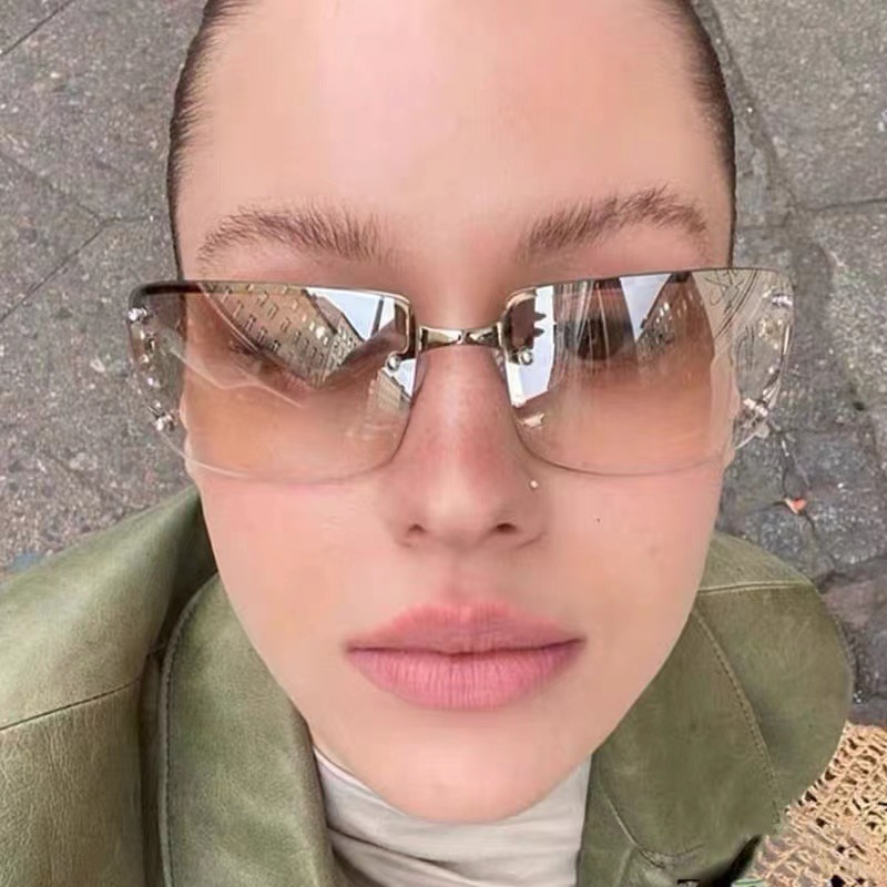 Y2K Rimless Butterfly UV400 Sunglasses for Women(White/Silver Mirror) - Bling view 5
