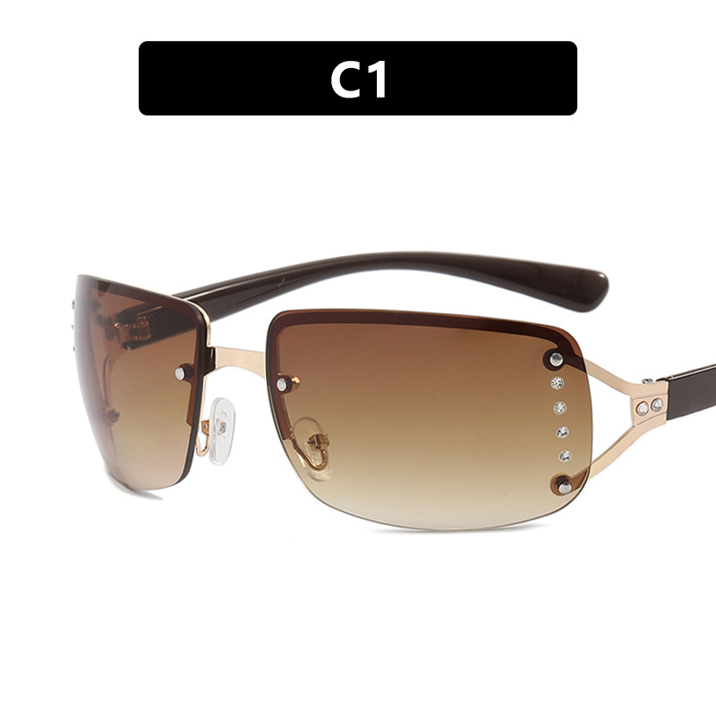 Y2K Rimless Butterfly UV400 Sunglasses for Women(Gold/Brown Gradient) - Bling