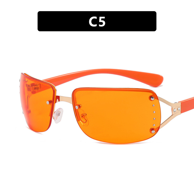 Y2K Rimless Butterfly UV400 Sunglasses for Women(Orange) - Bling Rhinestone