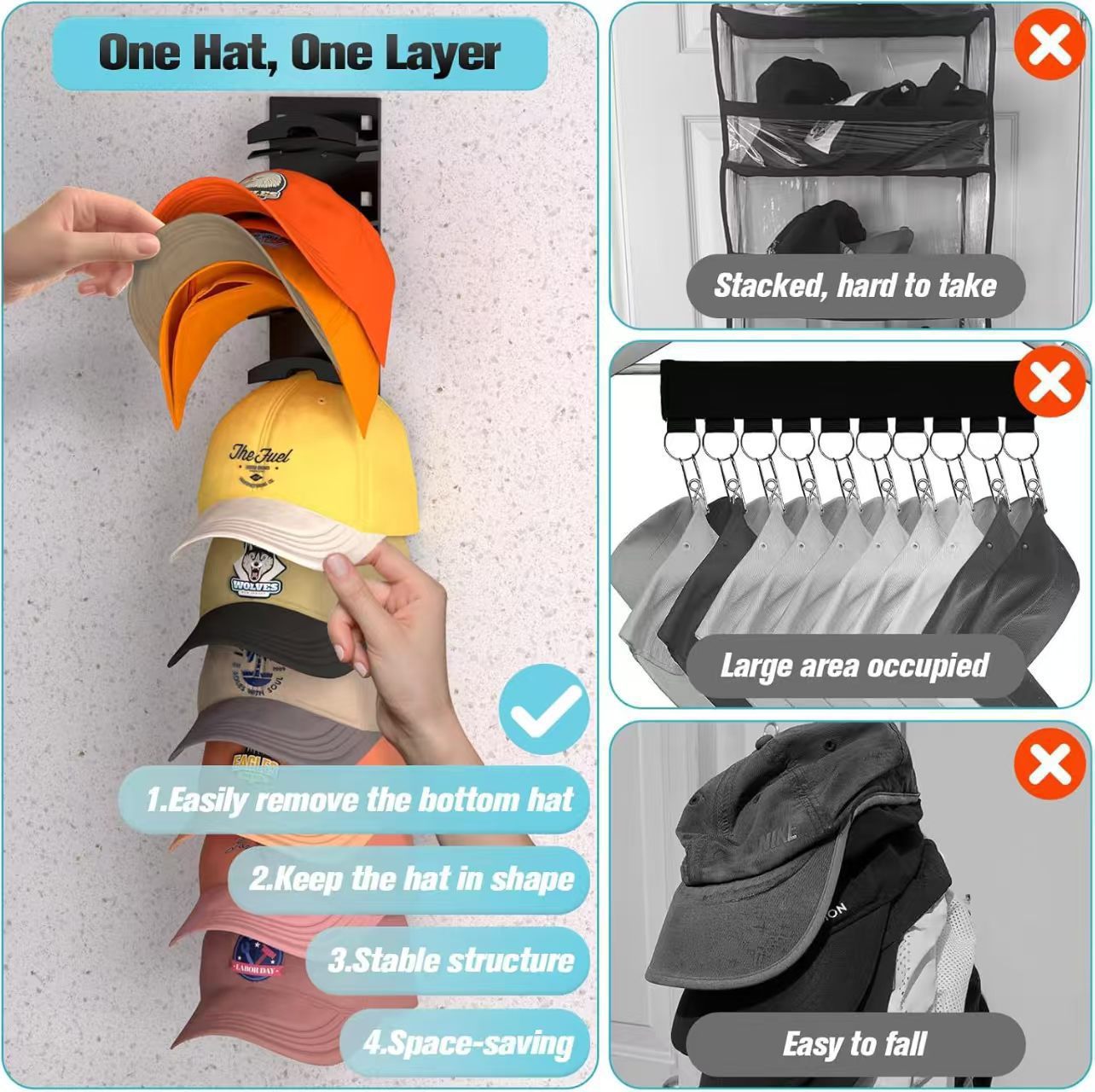 2-Pack 10-Tier Black Wall-Mounted Hat Rack with Installation Accessories view 3