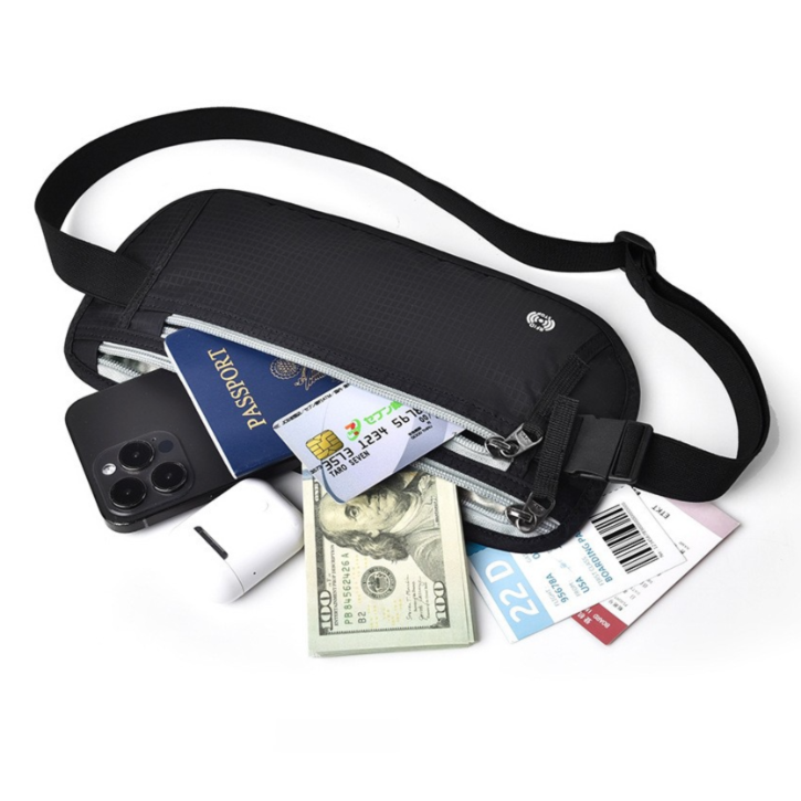 Beige RFID Blocking Slim Anti-Theft Fanny Pack for Outdoor Travel - Hidden view 3