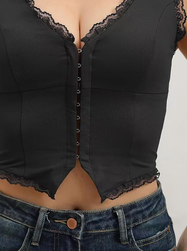 2-Pack Black French Vintage Lace Splice Camisole(2XL Size) - Slim Fit Halter view 2