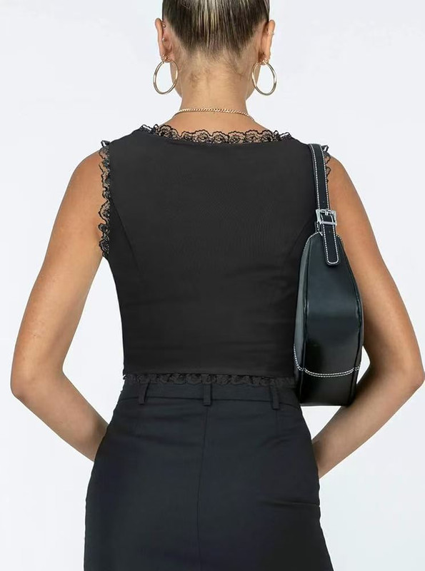 2-Pack Black French Vintage Lace Splice Camisole(2XL Size) - Slim Fit Halter view 4