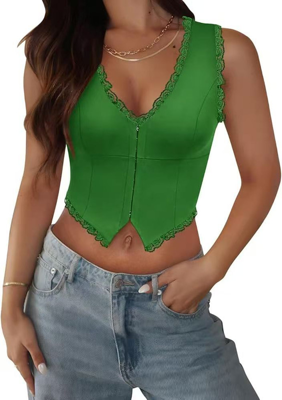 2-Pack Green French Vintage Lace Splice Camisole(XL Size) - Slim Fit Halter — image 1