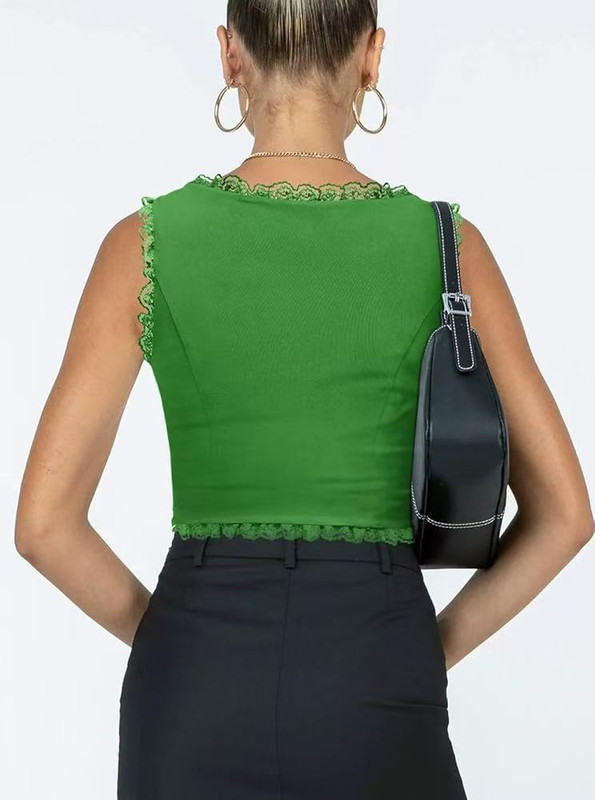 2-Pack Green French Vintage Lace Splice Camisole(XL Size) - Slim Fit Halter view 2