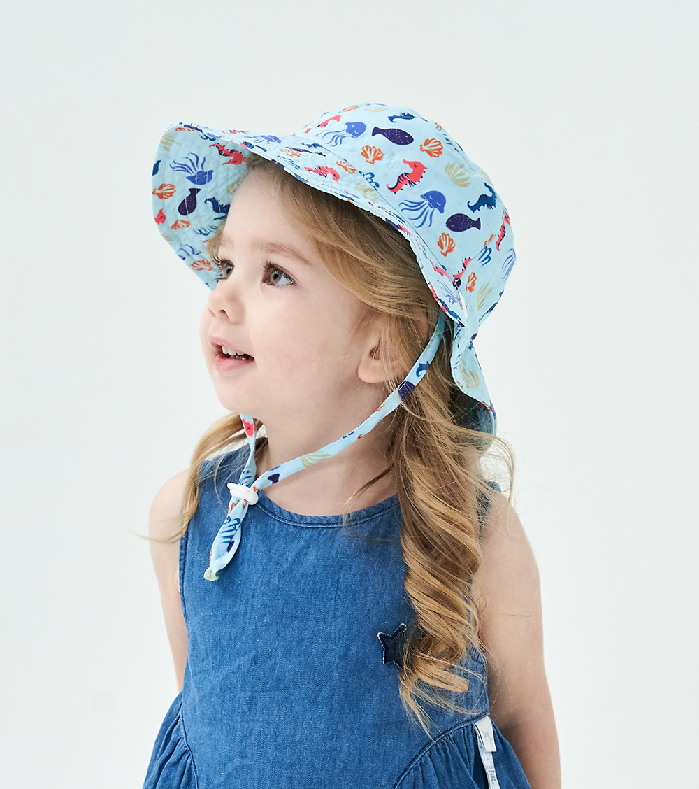 2-Pack Blue Seahorse Pattern Kids Sun Hat and Travel Beach Fisherman Cap(S
