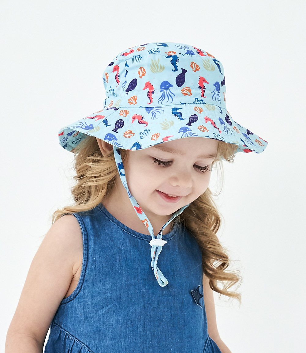 2-Pack Blue Seahorse Pattern Kids Sun Hat and Travel Beach Fisherman Cap(M view 2