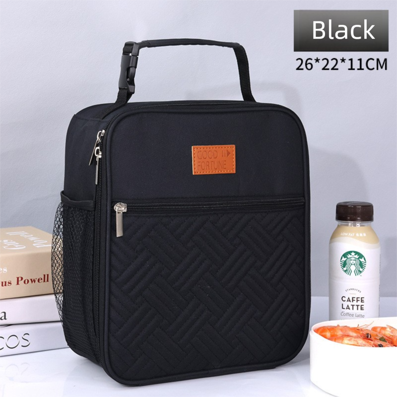 2-Pack Plaid Pattern Insulated Lunch Bag Set(Black & White) - Oxford Cloth view 2