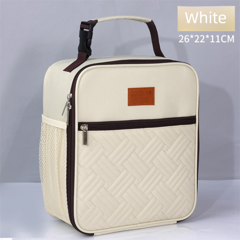 2-Pack Plaid Pattern Insulated Lunch Bag Set(Black & White) - Oxford Cloth view 3