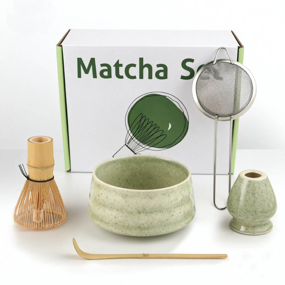 Matcha Color Ceremony 5-Piece Matcha Ceramic Tool Set - Gift Box with Whisk