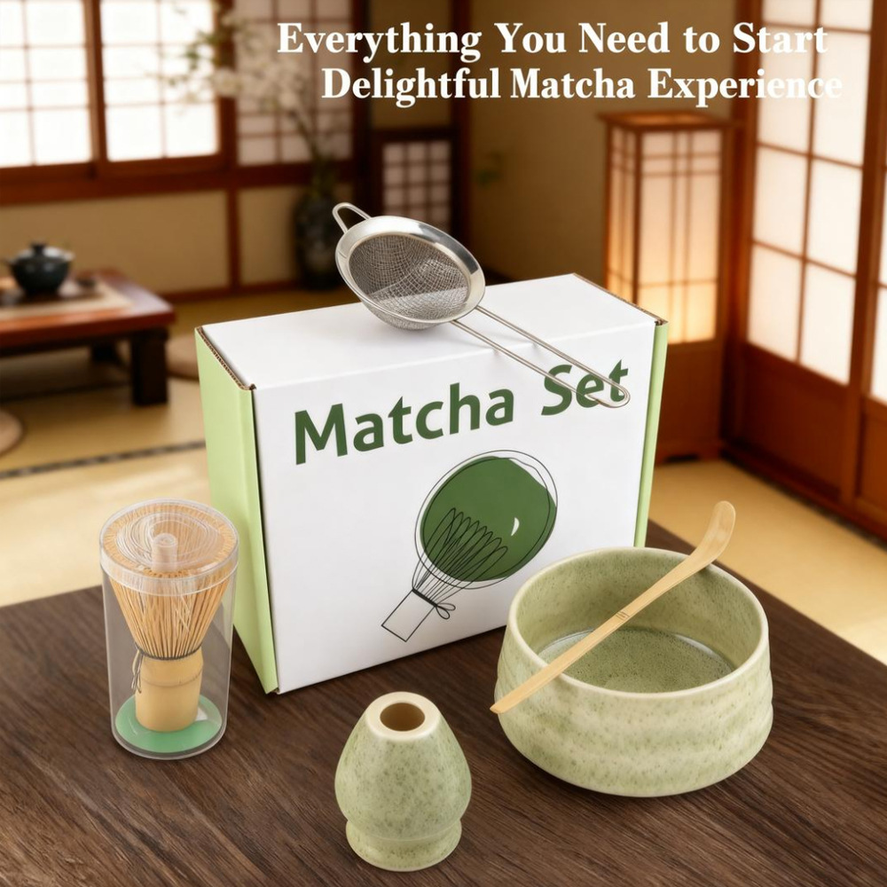 Matcha Color Ceremony 5-Piece Matcha Ceramic Tool Set - Gift Box with Whisk view 4