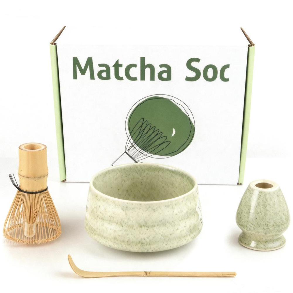 Matcha Color Ceremony 4-Piece Matcha Ceramic Tool Set - Gift Box with Whisk