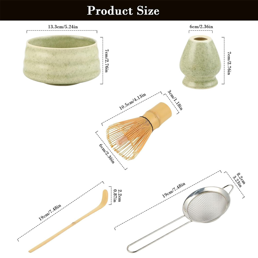 Matcha Color Ceremony 4-Piece Matcha Ceramic Tool Set - Gift Box with Whisk view 2