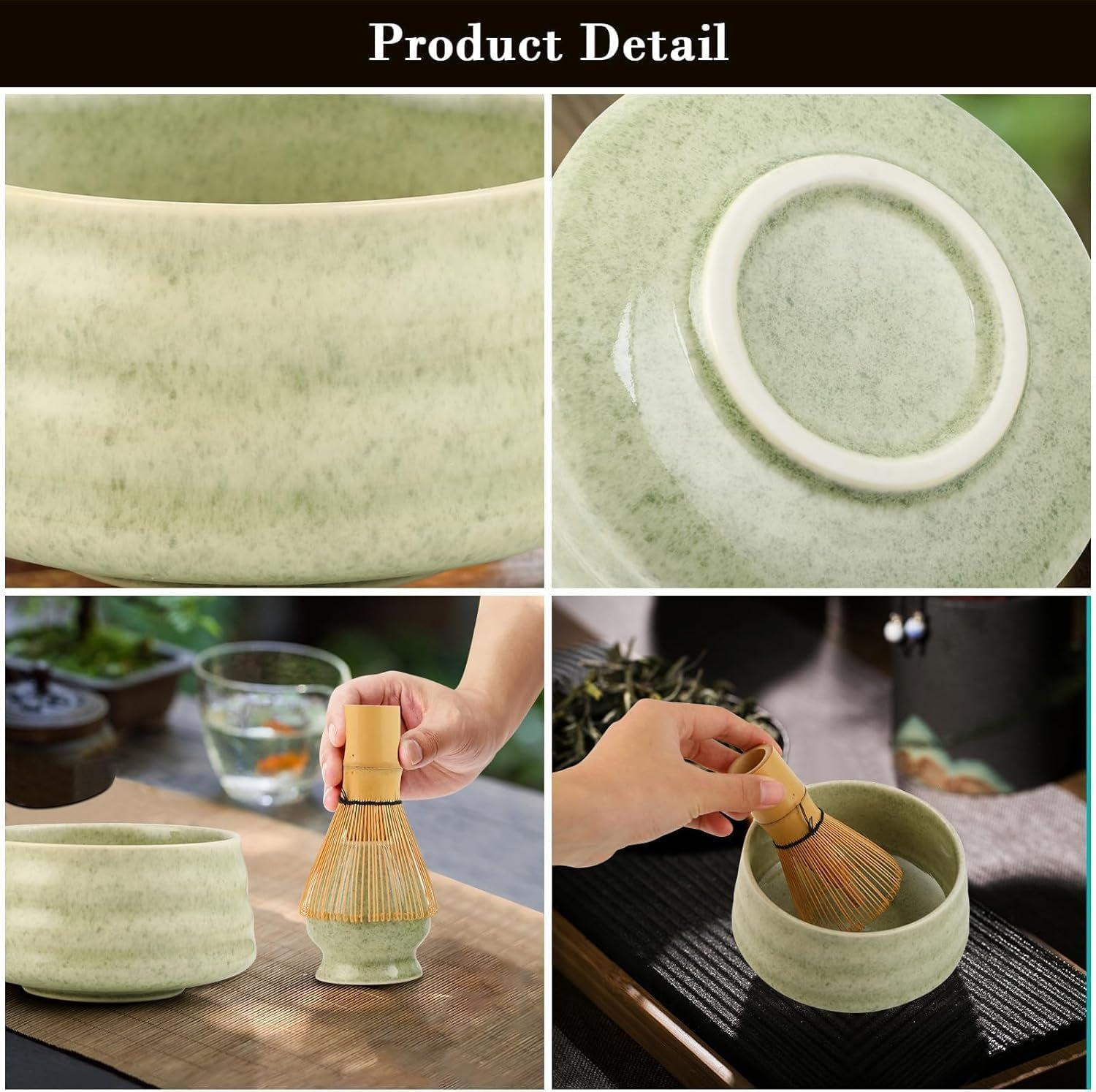 Matcha Color Ceremony 4-Piece Matcha Ceramic Tool Set - Gift Box with Whisk view 3