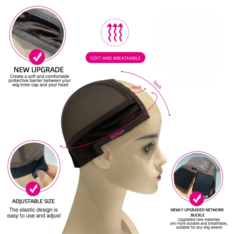 2-Pack Beige U-Part Covered-Ear Wig Cap with 4x5 Inch Double Velvet Lace view 2