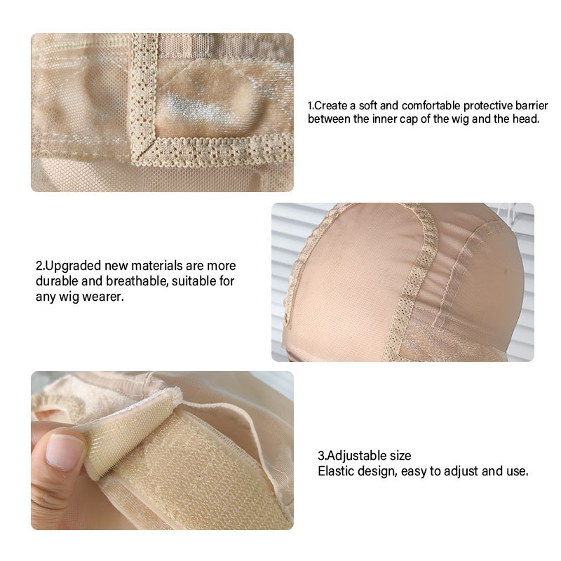 2-Pack Beige U-Part Covered-Ear Wig Cap with 4x5 Inch Double Velvet Lace view 4