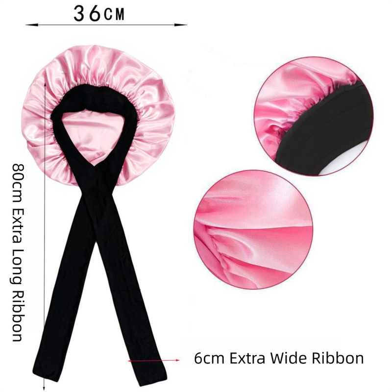 2-Pack Khaki Satin Bonnet with Wide Band and Bow Tie - Hair Care Sleep Cap and view 2