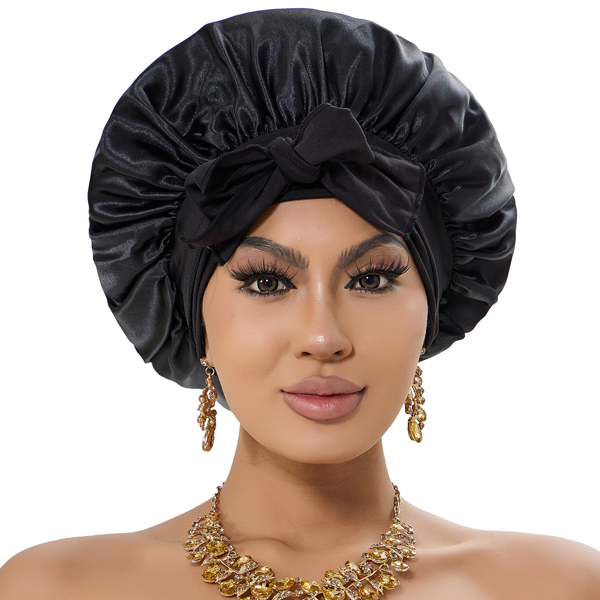 2-Pack Wine Red Satin Bonnet with Wide Band and Bow Tie - Hair Care Sleep Cap view 4
