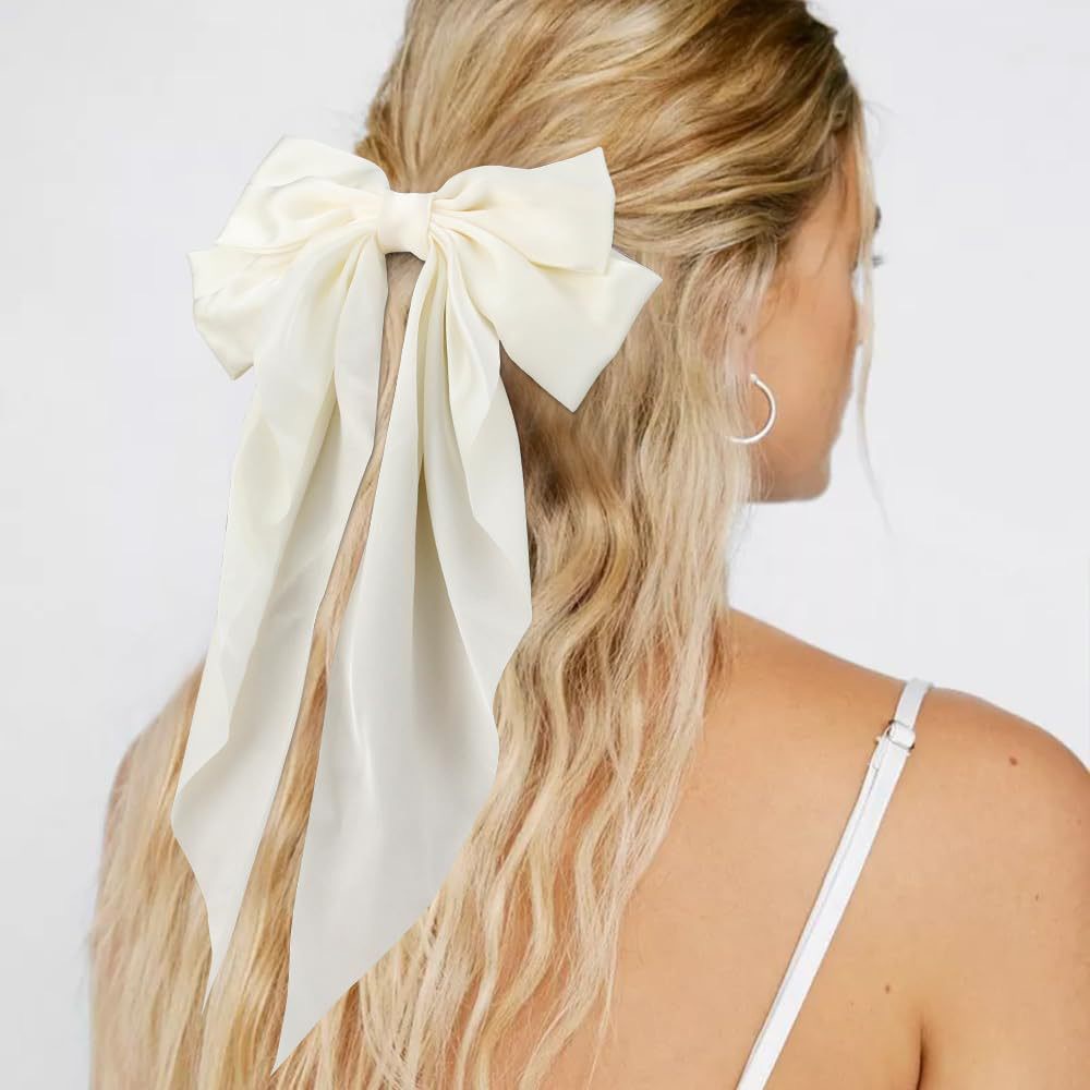 8-Color Set Luxury Satin Bow Hair Clips for Women - French Barrette Style