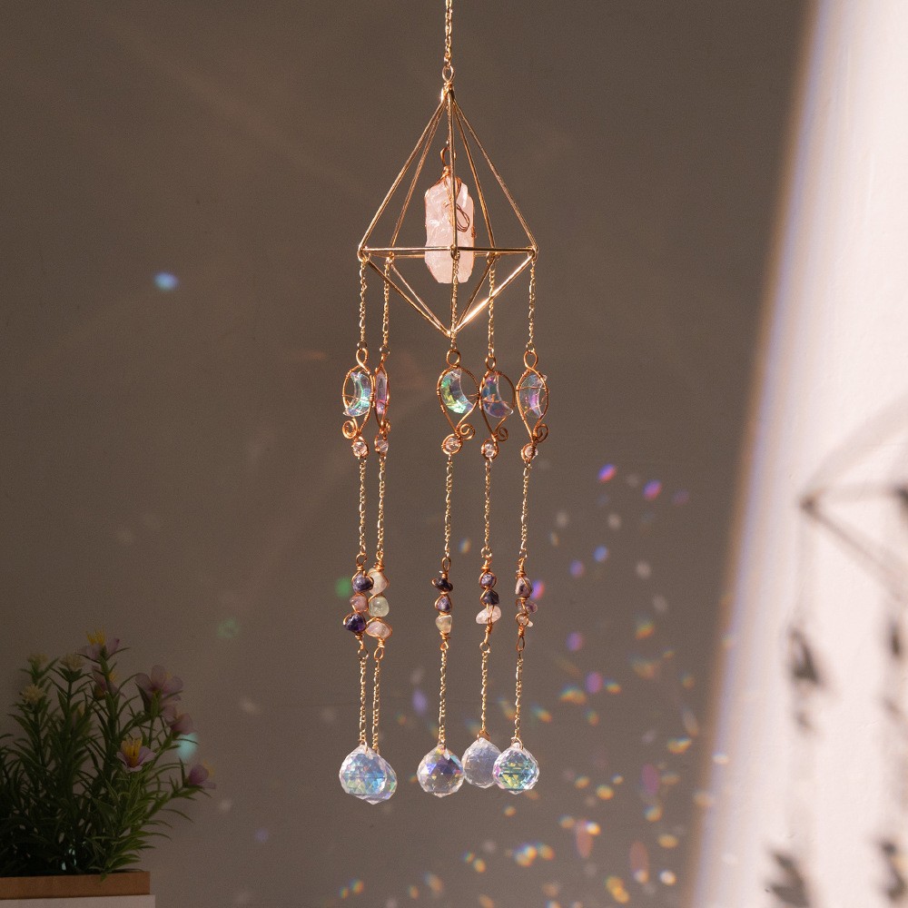 Moon Chaser Handcrafted Suncatcher - Natural Agate Slice & Multi-Faceted Prism