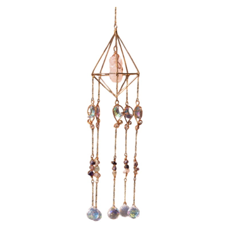 Moon Chaser Handcrafted Suncatcher - Natural Agate Slice & Multi-Faceted Prism view 2
