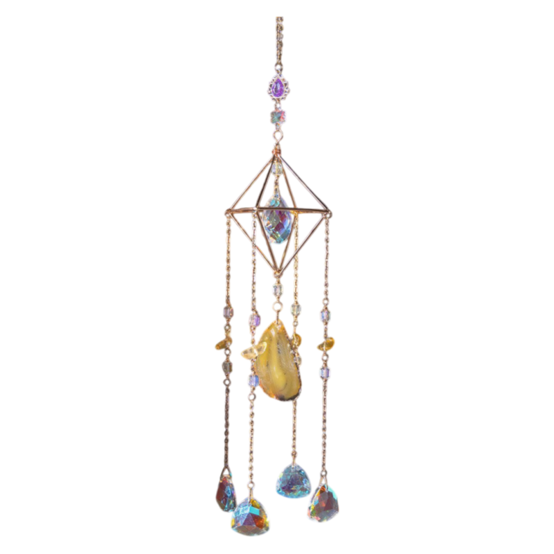 Twilight Sun Handmade Crystal Ornament - Agate Slice & Prism for Window view 2